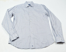 David Donahue Shirt Mens 16 Blue White Check Trim Slim Long Sleeve Button-Up