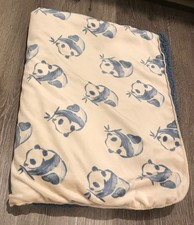 Carters Blue Panda Bears Baby Blanket Plush Blue Sherpa Backing Soft FREE SHIP