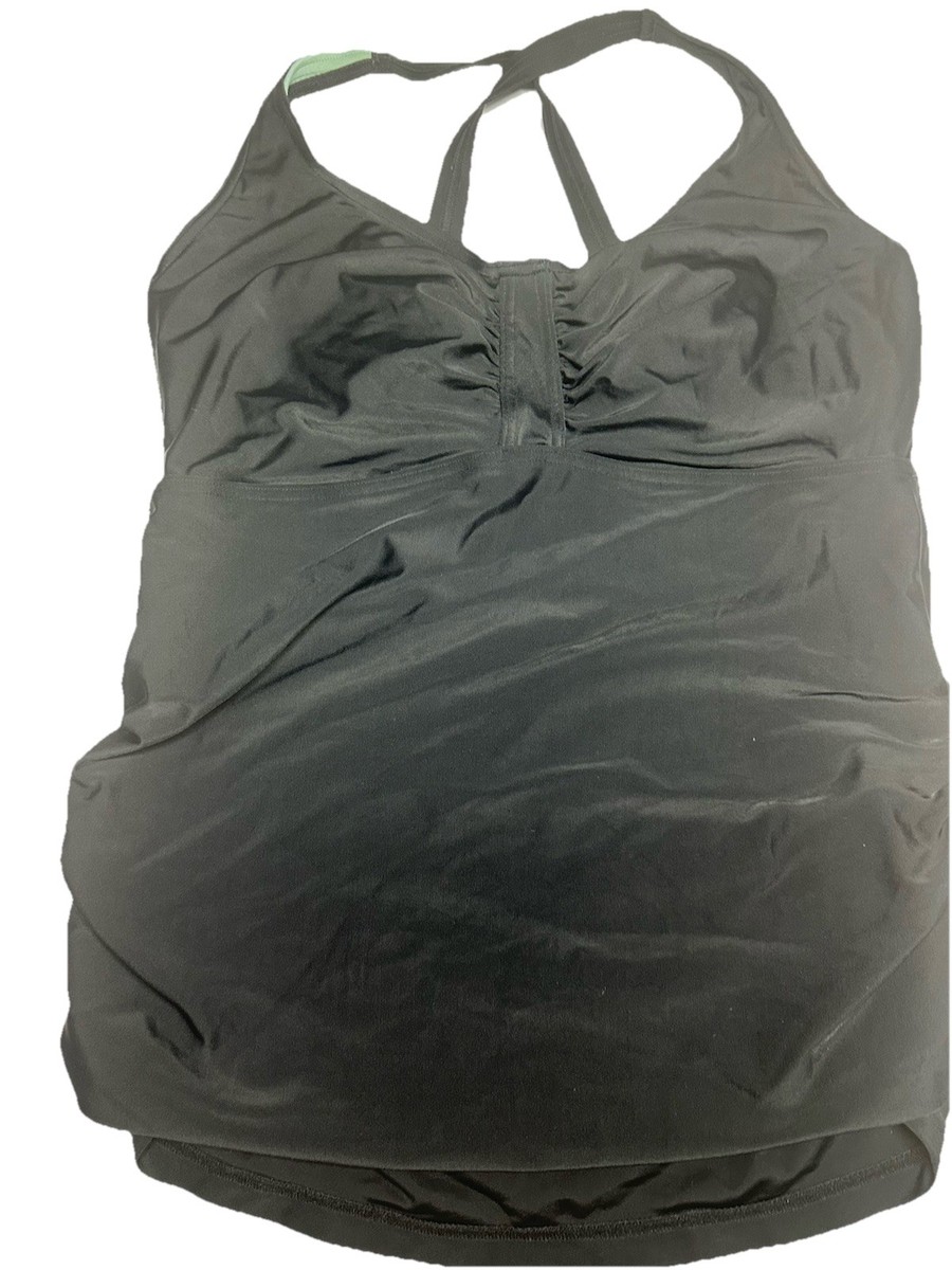 prAna Women’s Ainsley Tankini Top Swim Black Tank Top Built In Bra Size L  38D