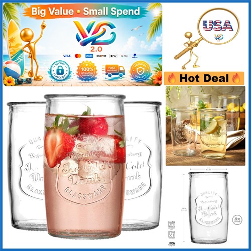 Vintage Italian 20oz Glass Tumblers Set of 4 – Hand Wash Reusable Artisanal D...