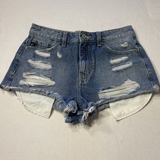 KanCan Women's Distressed Frayed Hem Blue Denim Jean Shorts Size 3 / 25