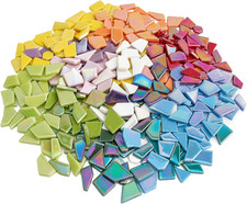 Iridescent Glass Mosaic Tiles for Crafts Bulk,454g Broken Mosaic Glass Pieces fo