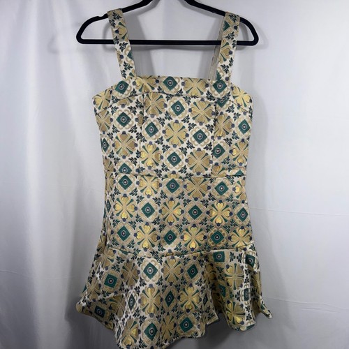 Sincerely Ours Emily Tile Jacquard Mini Dress Metallic Brocade Medium NWOT