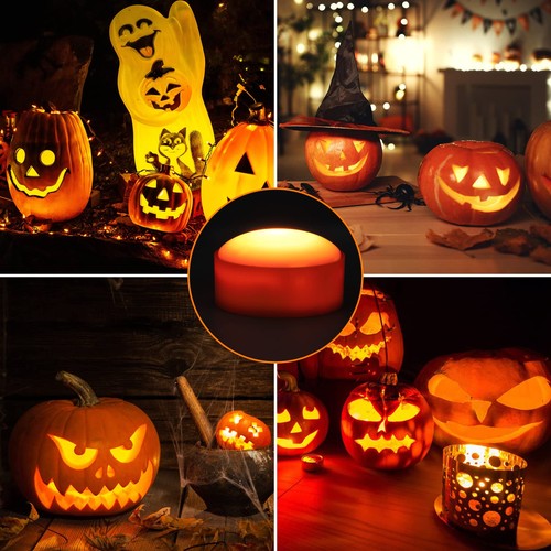 Luci LED Senza Fiamma Zucca con Telecomando,Luci Jack-O-Lanterna Scintillanti con... - Foto 7 di 7