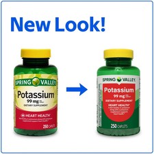 Spring Valley Potassium Caplets Dietary Supplement Value Size, 99 mg, 250 Count