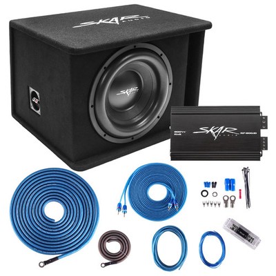 SKAR AUDIO SINGLE 12'' 1200W SDR COMPLETE BASS PKG LOADED SUB BOX - AMP - WIRE