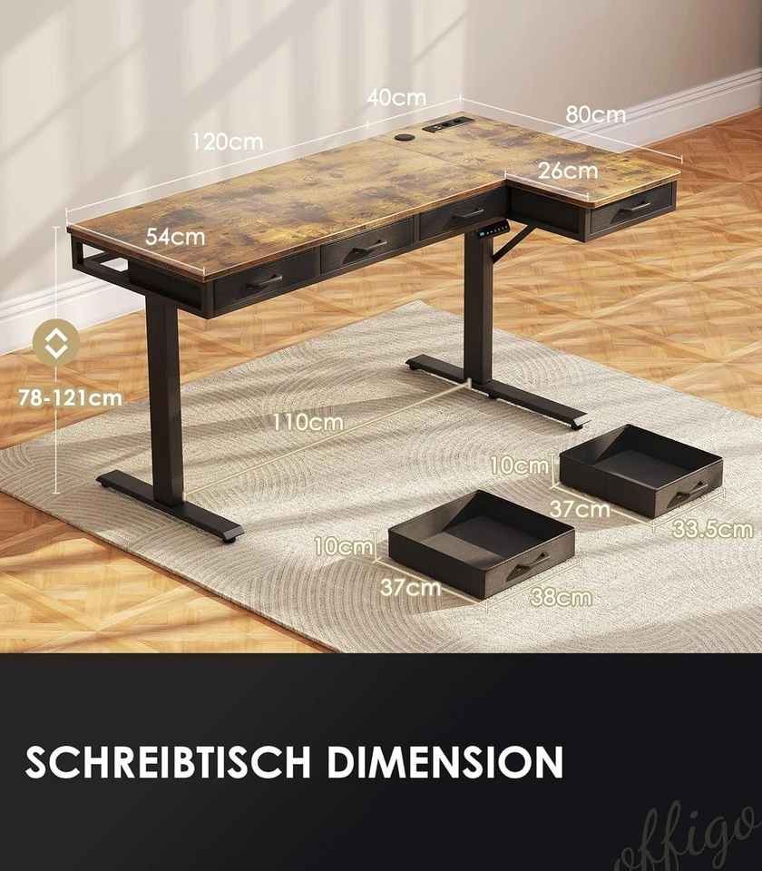 OffiGo Eckschreibtisch Höhenverstellbar, 160x80 cm Höhenverstellbarer - Bild 3 von 4