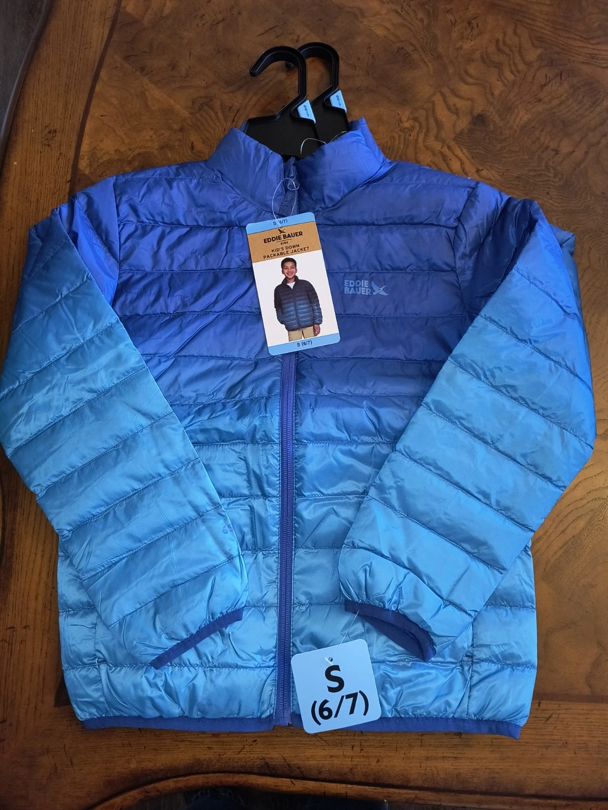 NEW Eddie Bauer Youth Puffer Jacket 650 Size XL Lightweight Blue Fade