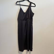 Banana Republic Dress Womens Size 10 Gray Satin Wrap Ruched Midi NEW