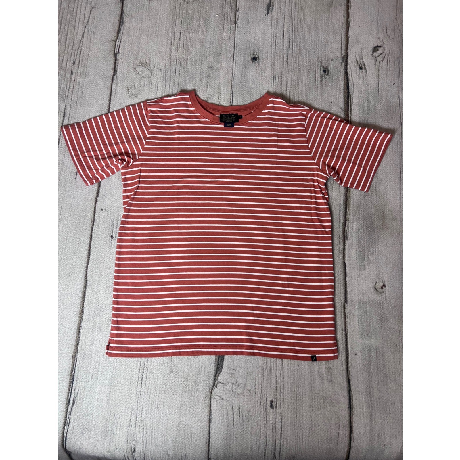 Pendleton Striped Crew Neck T Shirt Orange White Cotton Blend Women's Medium