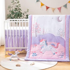 4-Piece Crib Bedding Set for Baby Boys Girls, Infant Toddler Nursery Baby Bed...