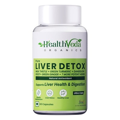 HEALTHVEDA Liver Detox with Milk Thistle, Green Turmeric, Ginger Powder 60 caps