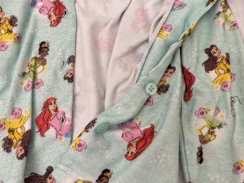 Disney Princess 2 Piece Fleece Pajama Set Girls Sz 6 Green Button Ariel Belle G2 - Picture 3 of 5