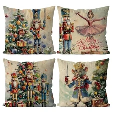 Nutcracker Christmas Decor Vintage Christmas Pillows Covers Xmas 18"x18"