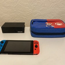 Nintendo Switch Console Neon Blue/ Red Joy-Cons W/ Mario Case GC Tested