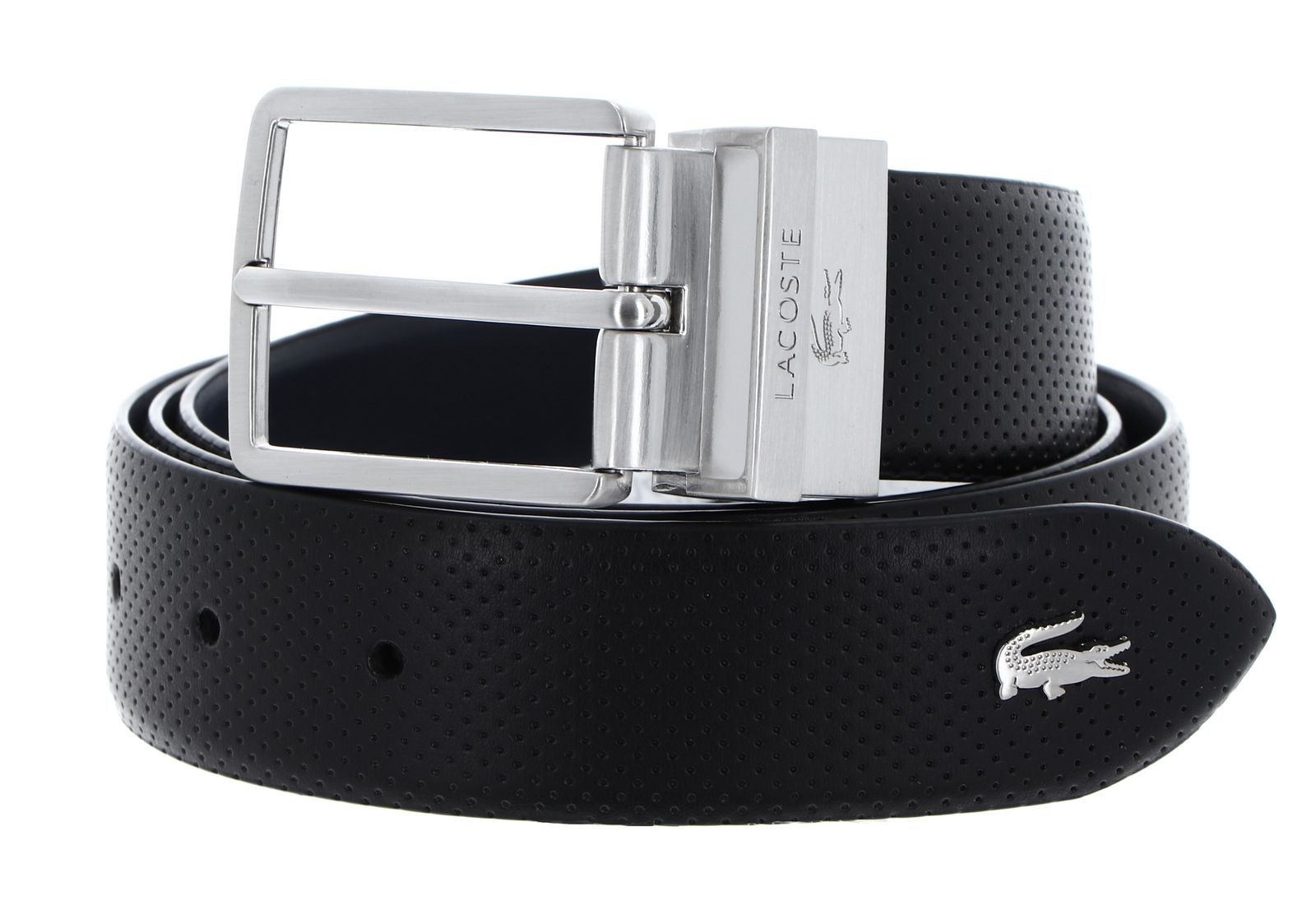 LACOSTE belt Elegance Punch Plain Leather Belt W130 Noir Marine