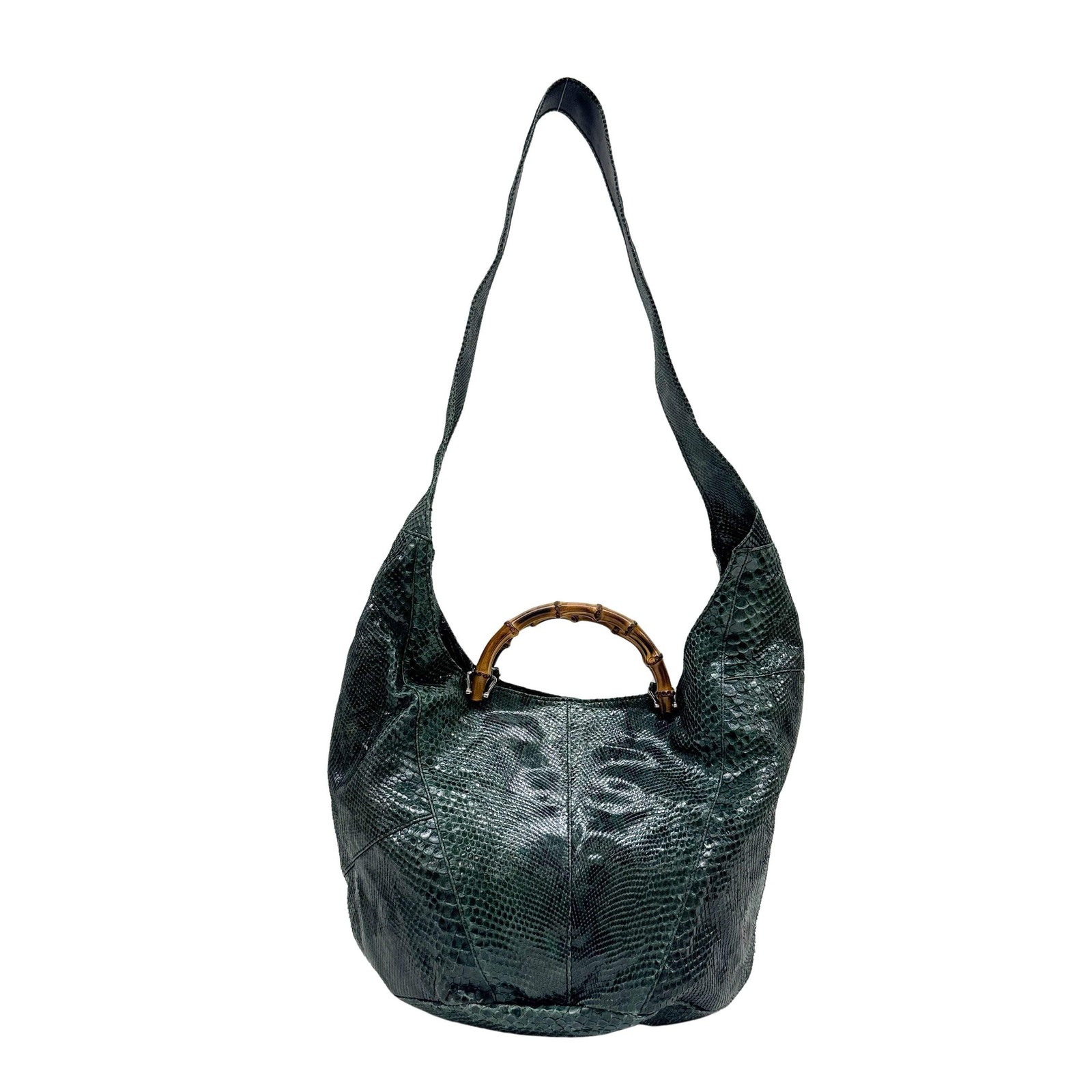 GUCCI Bamboo Green Python Embossed Leather Two Wa… - image 1
