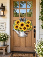 Personalized Sunflower Wooden Door Sign, Rustic Farmhouse Welcome Sign