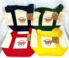 Trader Joe's Mini Canvas Tote Bag Set Of 4 Red Blue Green Yellow CHRISTMAS LIMIT