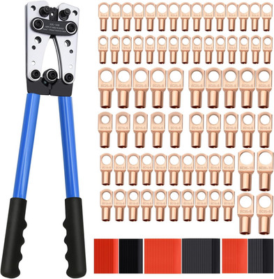 Cable Lug Crimping Tool with 74Pcs Copper Wire Lugs, 100Pcs Dual Wall Adhesive H