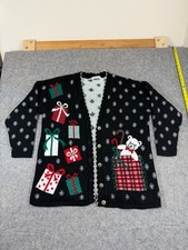 Vintage Adele Knitwear Ugly Christmas Sweater XL Bear Bells Present Cardigan