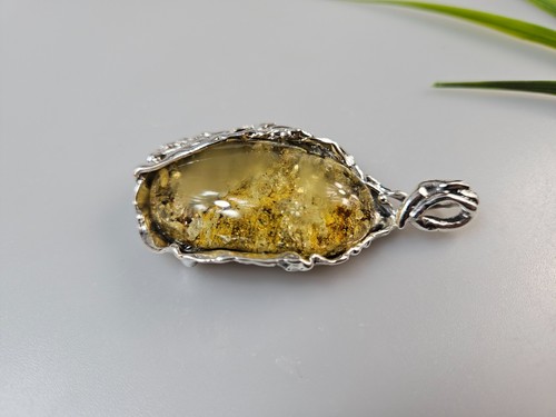 Colgante de ámbar de plata de ley 925 cadena ámbar verde joyería de piedras... - Imagen 3 de 7