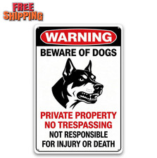 Warning Beware of Dogs Metal Sign, Doberman Portrait, No Trespassing Plaque