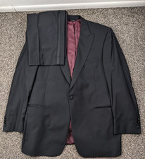 Jos A Bank 48L Tuxedo 2 PC Suit Wool Signature Collection Peak Lapel Black 42x32