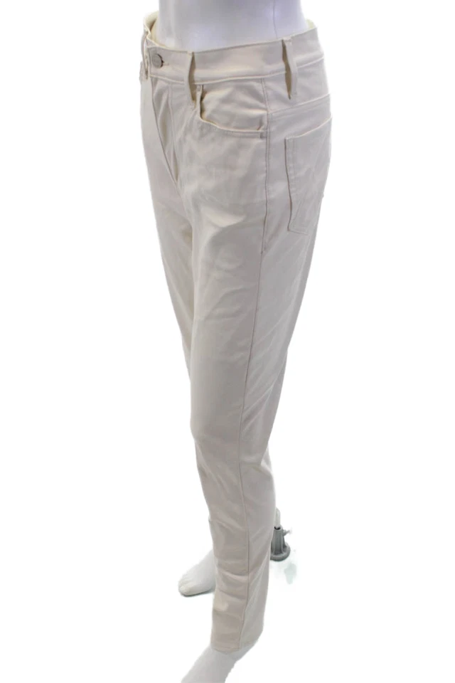 Pantalones informales madre mujer imitación cuero con bolsillos blancos lisos talla 28 Foto 2 de 4