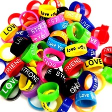 50Pcs Children Love Silicone Rings Colorful Soft Rubber Birthday Party Cute Ring