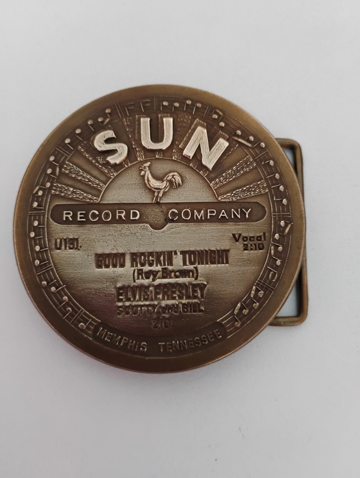 Elvis Presley Sun Label Brass Belt Buckle  Good Rockin' Tonight Vintage