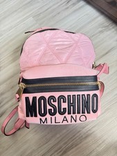 Moschino Large Nylon Quilted Logo Blush Pink Backpack Leather Trim Italy