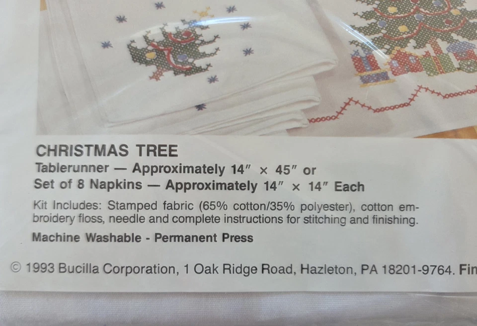 Bucilla Christmas Tree Stamped Cross Stitch Table Runner 8 Placemats - Image 3 of 3