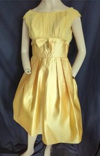 1950's VINTAGE GOLD SATIN CHIFFON FULL METAL ZIPPER DRESS 32" BUST