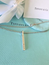 Tiffany & Co. Silver Makers Bar Pendant 24 inches Beaded Necklace, UK Hallmarked