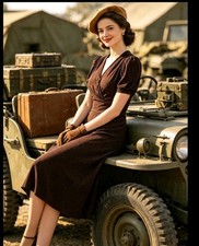 Vintage 1940s Style brown jersey polka dot swing dress Size 12 TWINWOOD
