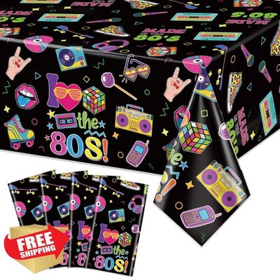 XJLANTTE 4Pcs 80s Party Tablecloths 51x86.6 Inch Hip Hop Decor