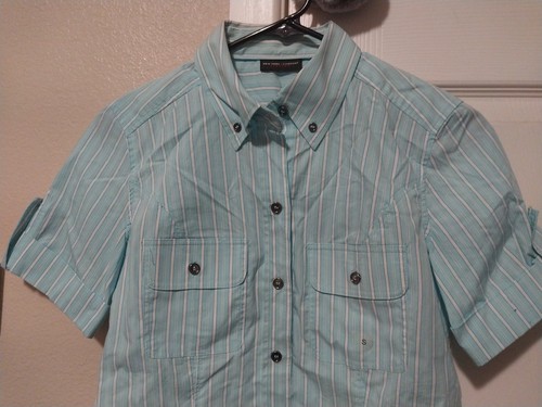 New York & Company Women'S Size S LIGHT GREEN Striped Button Up Shirt/Top NWT - Picture 2 of 4