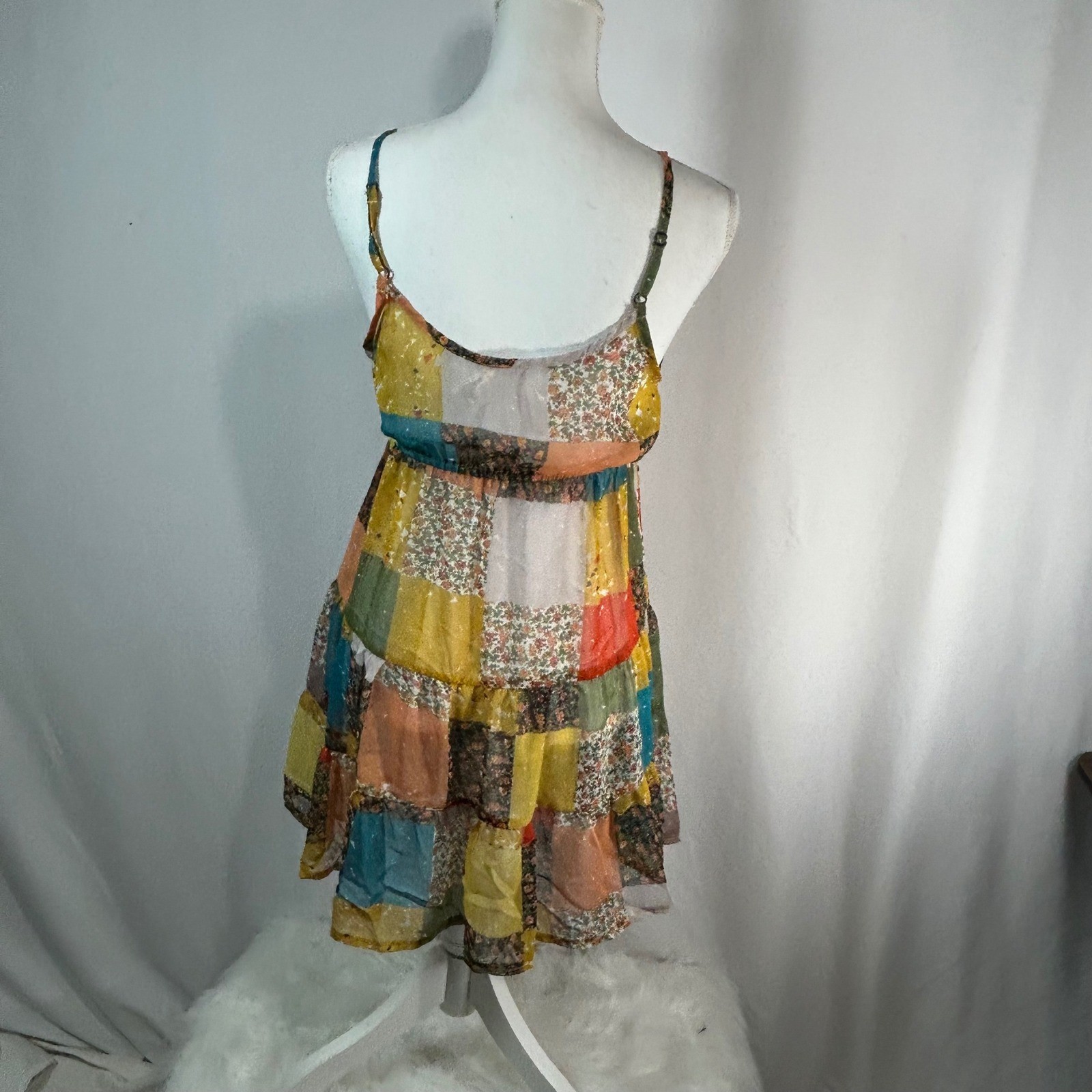 Blue Bird Patchwork Tiered Button Front Mini Dres… - image 6