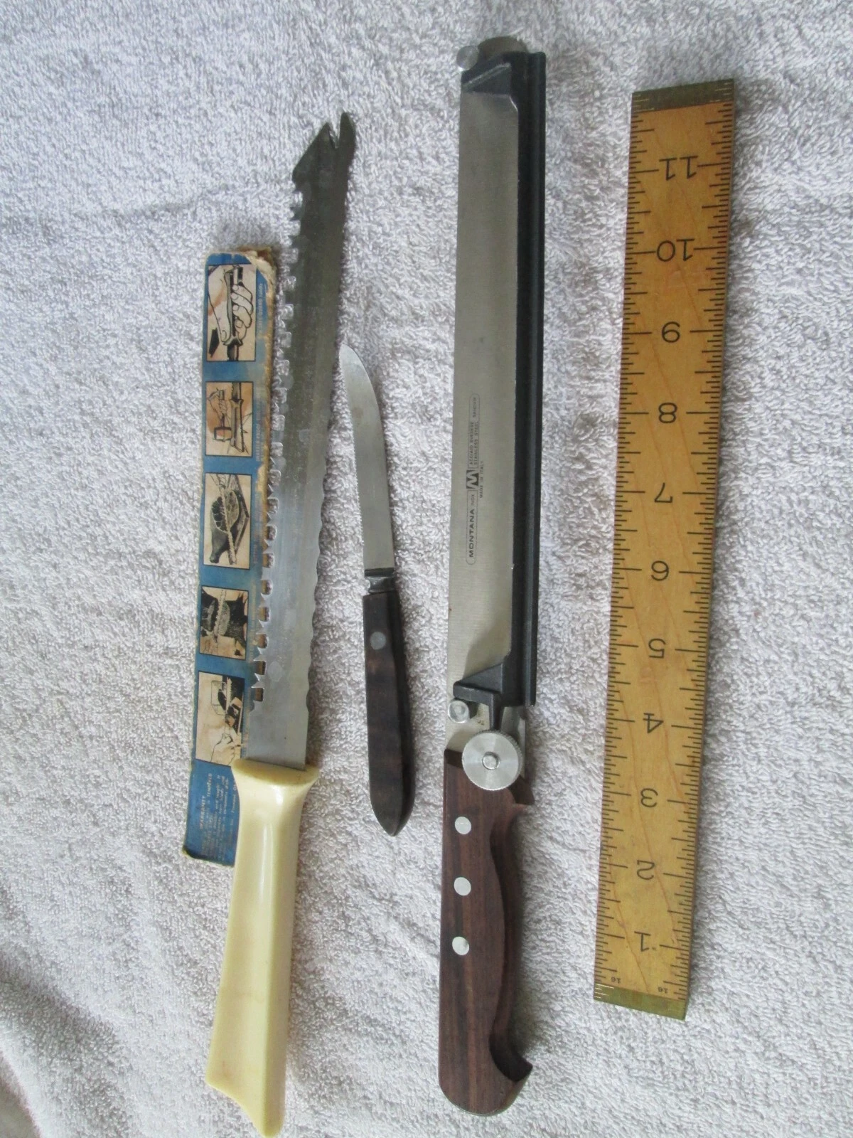 3 Kitchen Knives - Sanvik Montana w/ Guide, Quikut Serrated & Sta-Brite Grapefru