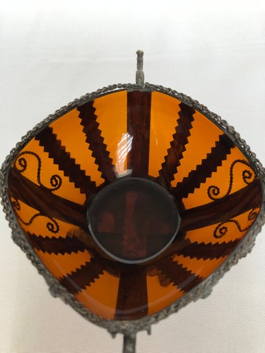 CANDY SERVING Nut BOWL Amber Orange Square Glass Metal Frame Decor and Handles - Picture 8 of 12