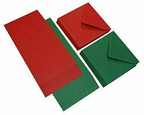 Crafts UK - 50 Cartes et enveloppes 10x10 cm, Rouge/Vert, 91 x 152 x 3.81  cm