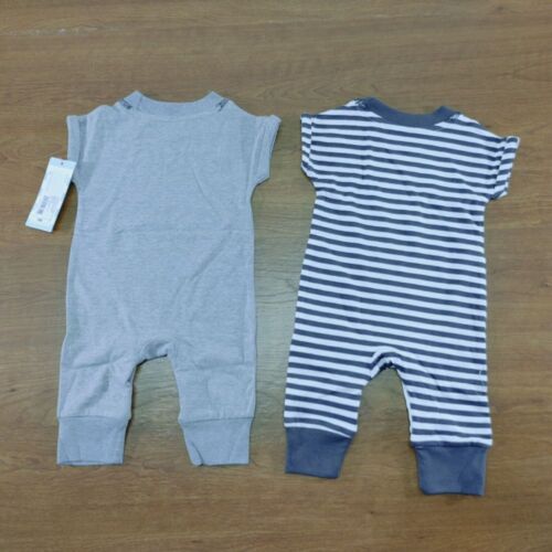 NB Baby Romper Set Striped & 'Obsessed' Text Print Cotton Jumpsuits Blue & Gray - Picture 2 of 10