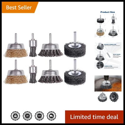 High-Efficiency Wire Wheel Brush Set with Safety Grip - 8 Pieces Included