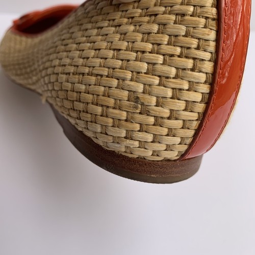 Pantofole da fumo Tory Burch Catherine arancioni in pelle verniciata Raffia piatte 7,5 marrone chiaro - Foto 7 di 24