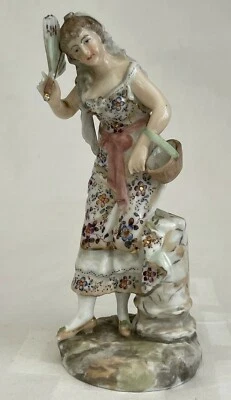 Ancienne Sculpture porcelaine fine, Paris??, femme à l'éventail - Photo 1/4