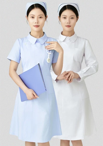 Women Nurse Dress Doctor Beautician Lab Long Coat Doll Collar Work Clothes - Picture 5 of 17