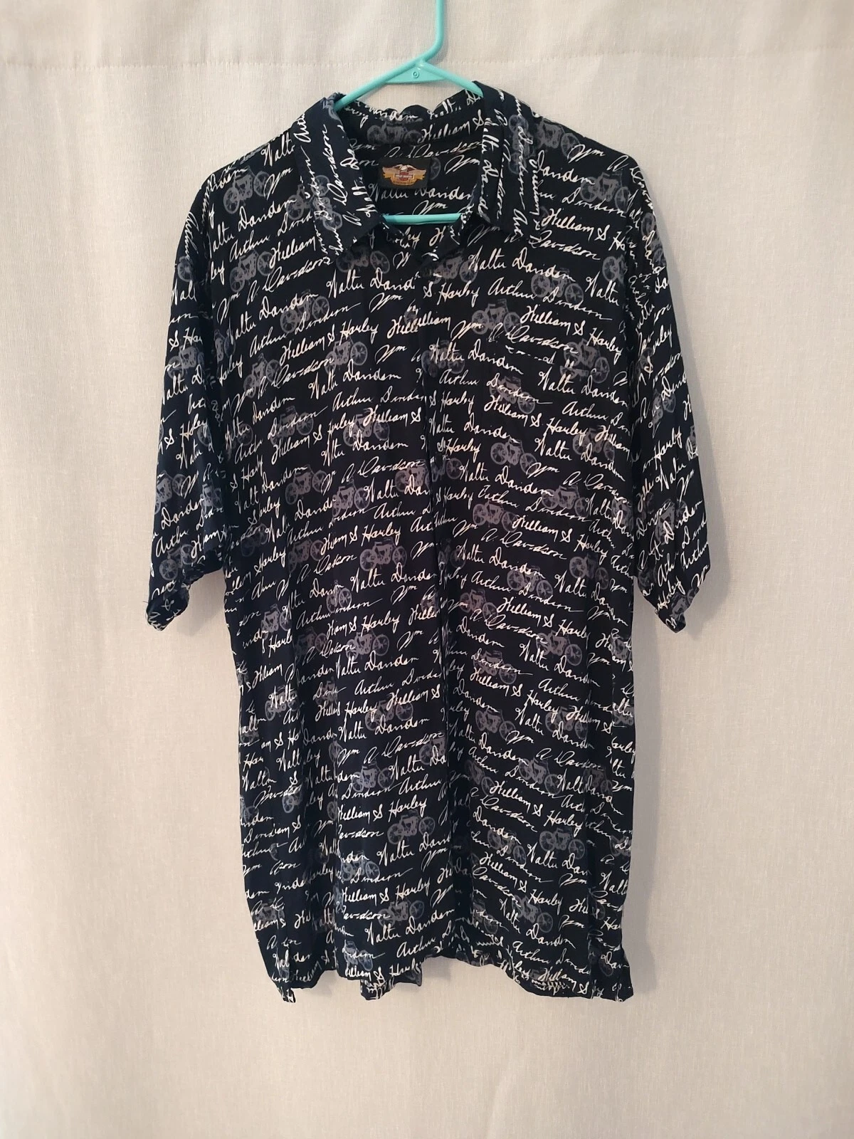 Harley-Davidson Navy White William Arthur Signatures Short Sleeve Shirt Size XL