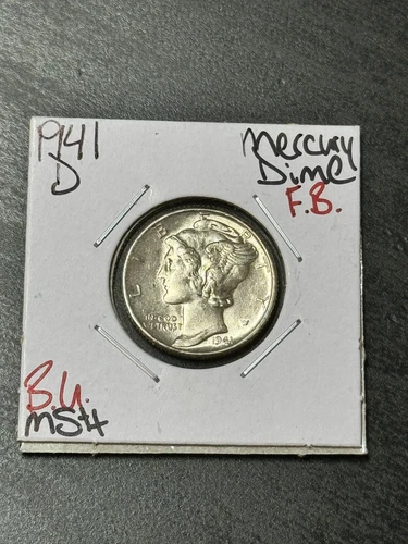 1941 D Mercury Dime Silver Gem BU Uncirculated MS+ FB Full Bands Coin (Raw13899)