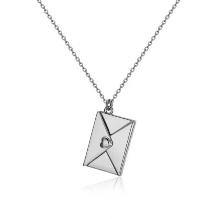 Women Style Stainless Steel Envelope Locket Pendant Necklace Love Letter Jewelry - Image 3 of 4